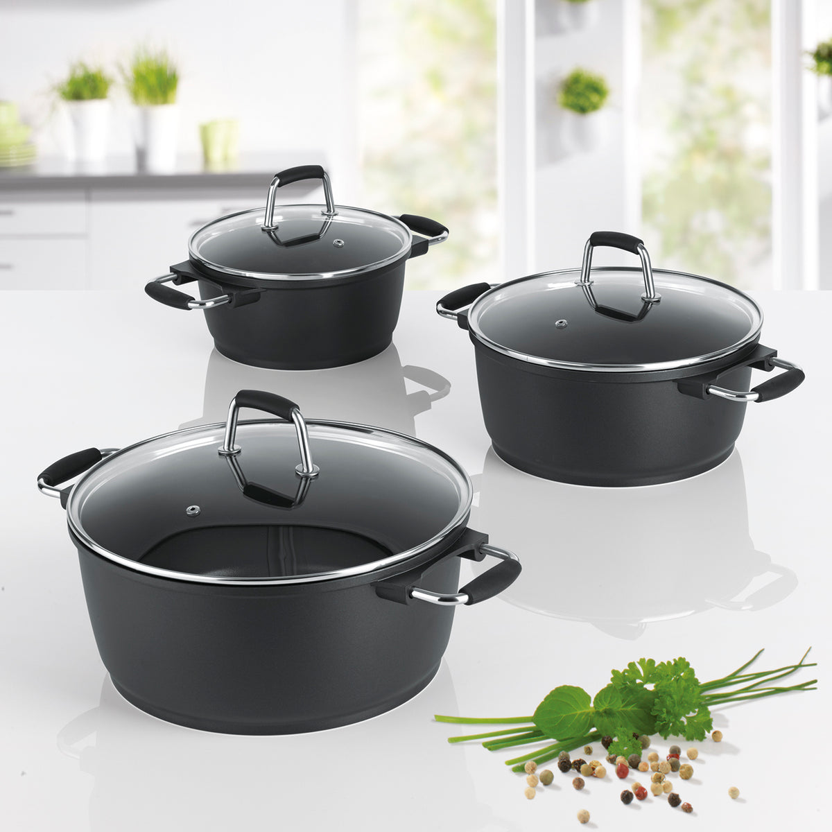 Aluguss-Kochtopf, 20 cm mit Greblon Antihaftbeschichtung, langlebig, kratzunempfindlich, zum Kochen & Braten ohne Anhaften und Anbrennen.