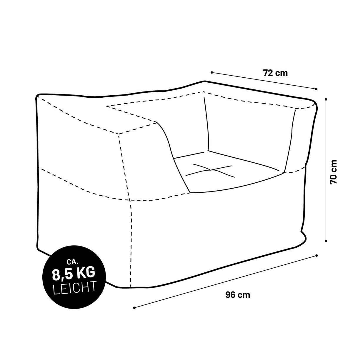 Sitzsack-Sofa Sessel (400 L) in Türkis, modular, leicht, 96x72x70 cm, für In- & Outdoor-Nutzung, abwischbar und robust.