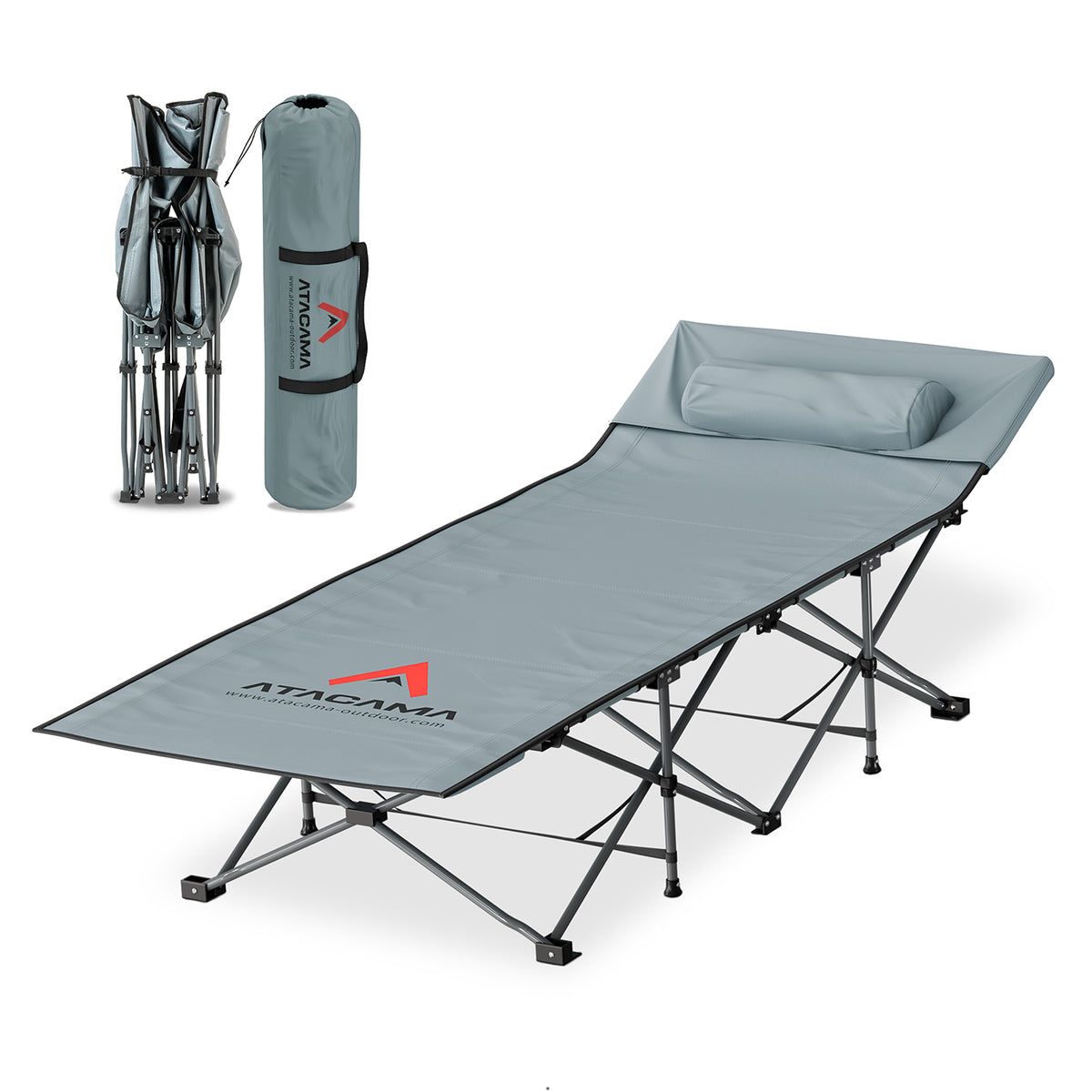 Campingbett mit Matratze - 190 x 68 x 38 cm, klappbar, mit Kissen, stabilem Stahlrahmen und Tragetasche für Outdoor und Camping.