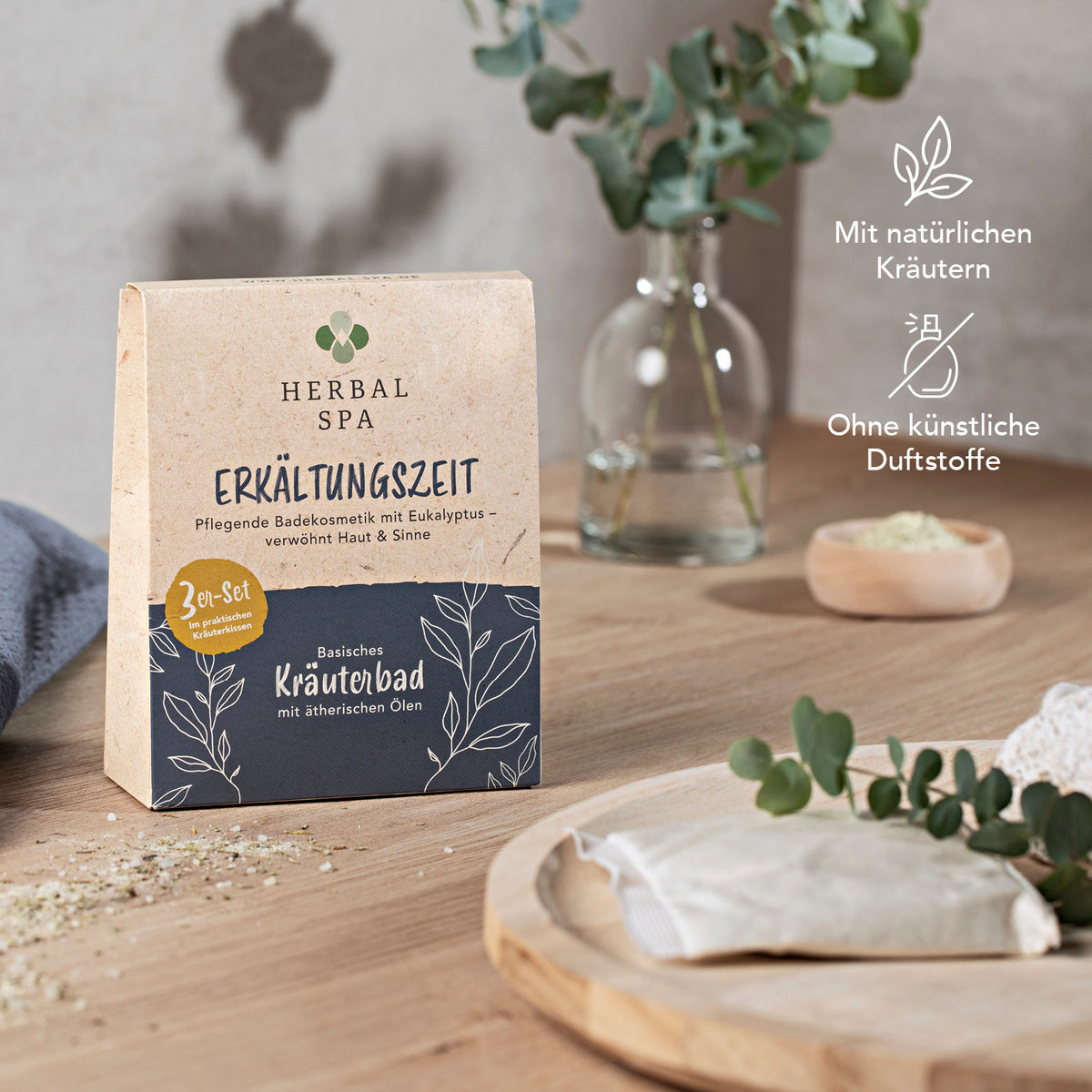 Basisches Kräuterbad mit ätherischen Ölen - Erkältungszeit & Entspannungszeit - 12er-Set pflegt Haut mit natürlichen Kräutern.