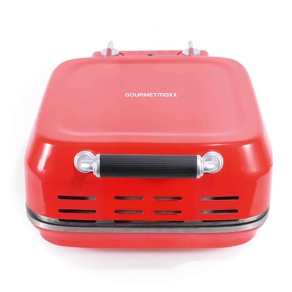 Elektro-Pizzaofen inkl. Pizzastein in Rot mit Cool-Touch-Griff und wärmeisoliertem Metallgehäuse für perfekte Pizza bis 400 °C.