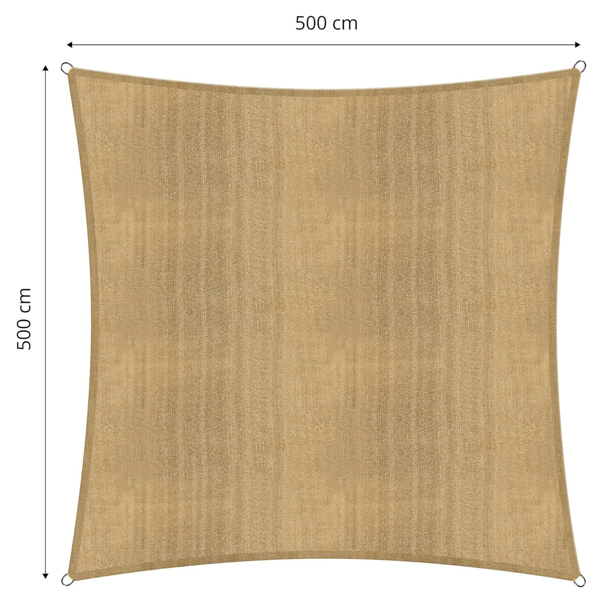Sonnensegel 100% HDPE mit Stabilisator für UV-Schutz - Quadrat 5 x 5 Meter - Sand, robust und pflegeleicht mit Befestigungsringen