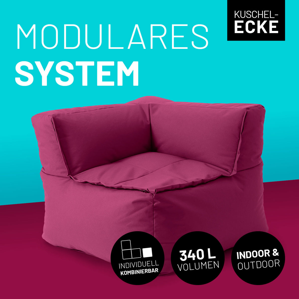 Sitzsack-Sofa Ecke (340 L) - Modulares System in Rotwein, indoor & outdoor, groß, robust und vielseitig kombinierbar.