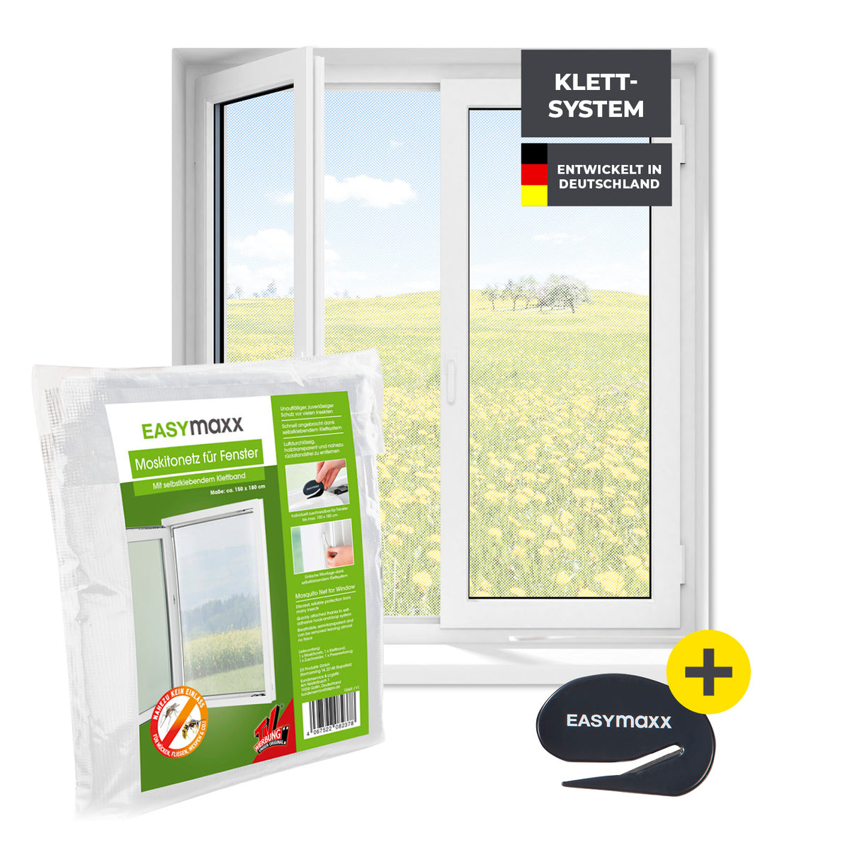 Moskitonetz für Fenster mit selbstklebendem Klettband 150x180 cm Weiß – einfacher Schutz vor Insekten ohne Bohren oder Schrauben.