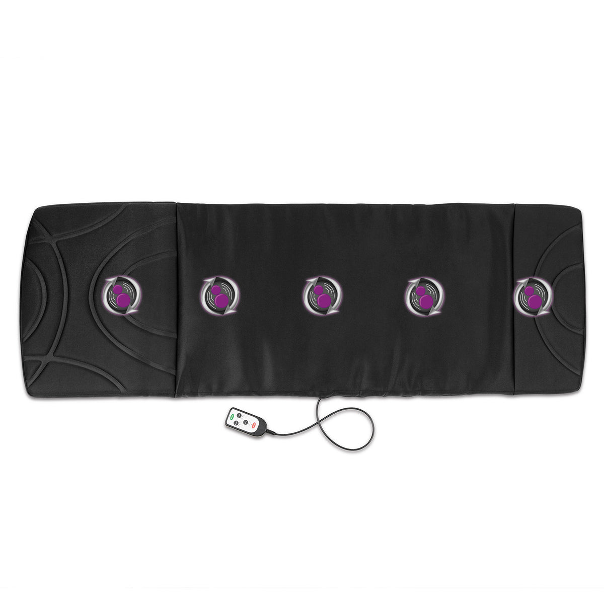 Massagematte 5-Zonen 12V schwarz mit 5 Vibrationsmotoren, Wärmefunktion, Fernbedienung und 3 Massagezonen für Nacken, Rücken, Beine.