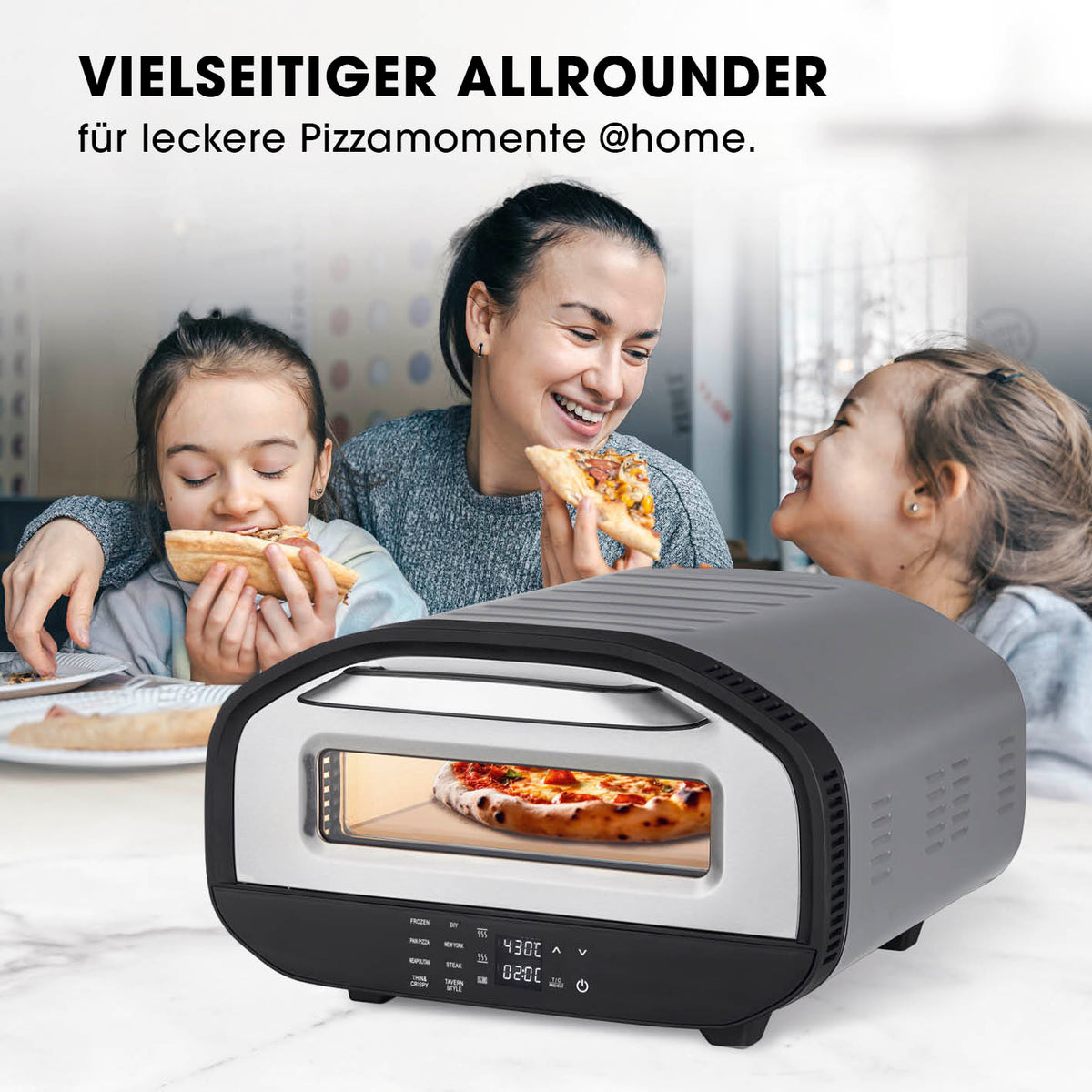 Elektro-Pizzaofen mit Pizzaheber von GOURMETmaxx, 1700W, 430°, Timer, Touchdisplay, für Pizzen bis Ø 32 cm.