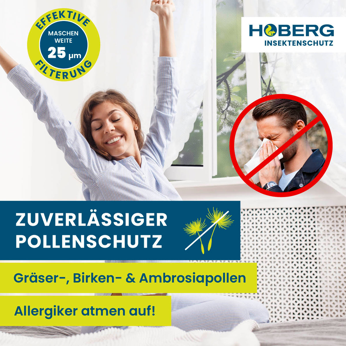 Insekten- & Pollenschutzgitter mit Magnetbefestigung - 4er-Set schützt vor Pollen und Insekten bei offenem Fenster, ohne Bohren.