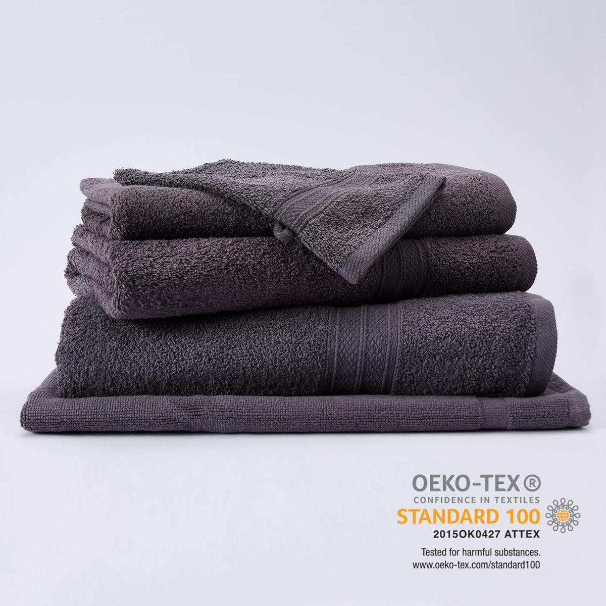 Premium Handtücher 6er-Set - 4 Handtücher 50 x 100 cm + 2 Badetücher 70 x 140 cm - Grau aus weicher, saugfähiger Baumwolle.