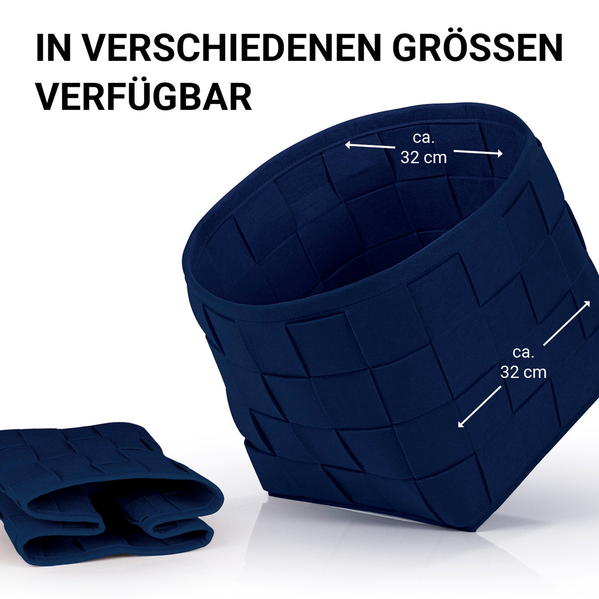 Filz-Aufbewahrungskorb M - 32 x 32 x 32 cm - Dunkelblau, faltbar, strapazierfähig, scandi Stil, schonend für Böden und Möbel.