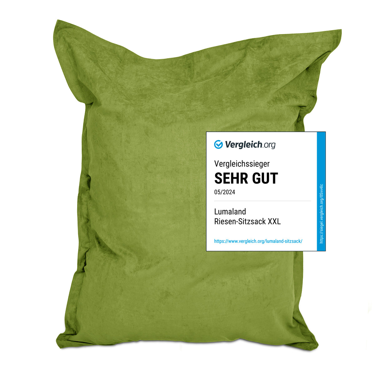 XXL Microvelours Sitzsack (380 L) - indoor - Grün, bequemer wasserfester Riesensitzsack von Lumaland für Sofa-Alternative und Relaxen.
