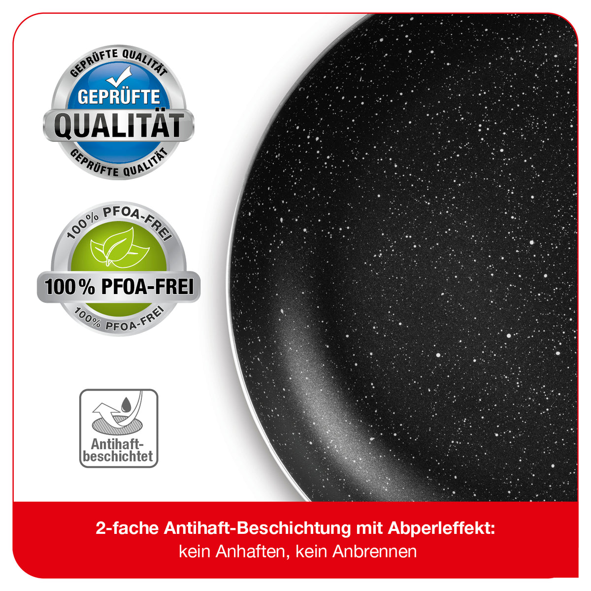 Aluminium-Pfanne mit Cool-Touch-Griff - 28 cm - anthrazit, 2-fache Antihaft-Beschichtung, PFOA-frei, backofengeeignet bis 150 °C.