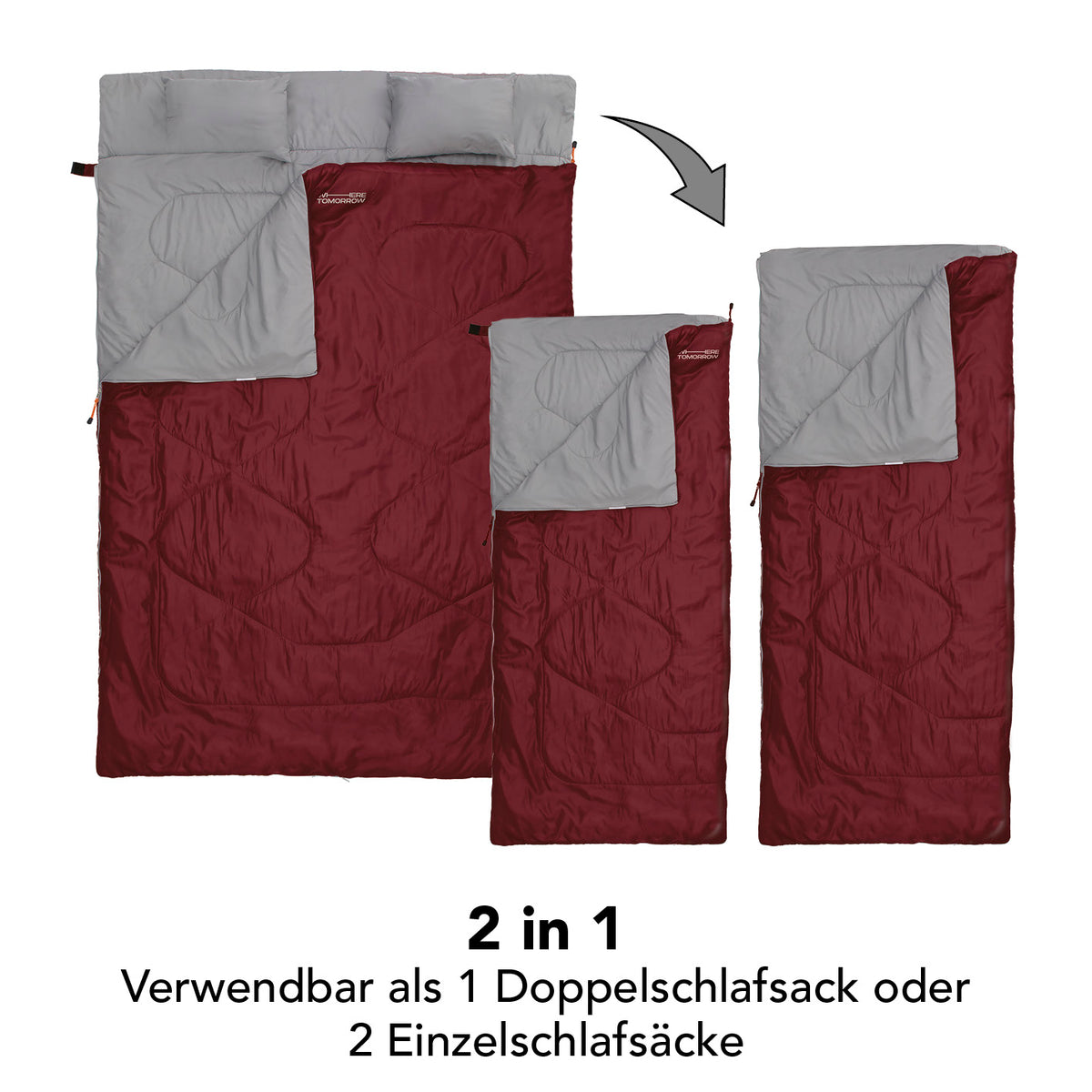 Doppelschlafsack mit Tragetasche - 2-Personen Schlafsack 190x150 cm, wasserabweisend, 2in1 als Doppel- oder Einzelschlafsack nutzbar.
