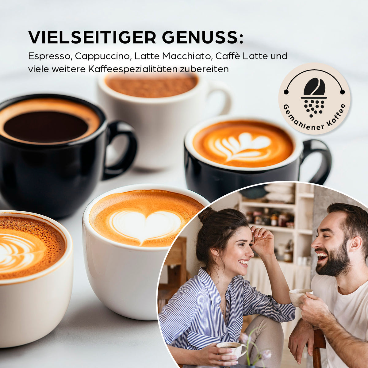 Siebträgermaschine Espresso Slim - 20 bar bereitet vielseitige Kaffeespezialitäten mit cremigem Milchschaum und idealem Kaffeegenuss zu.