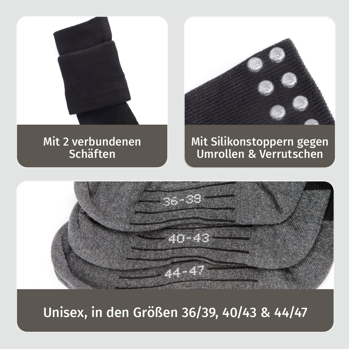 Funktions-Socke mit Doppelschaft - 2er-Set - Größe 44-47 mit Silikonstoppern, verbundenen Schäften und erweiterter Passform.