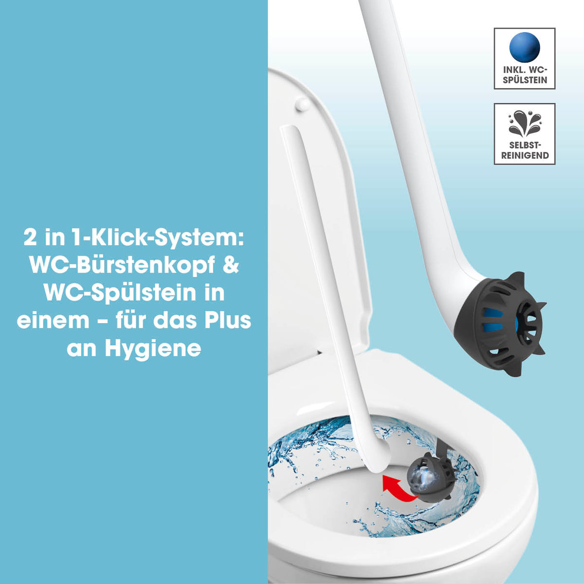 WC-Bürste - 2 in 1-Klick-System - weiß/schwarz mit WC-Spülstein und selbstreinigendem Silikonkopf für mehr Hygiene im WC.