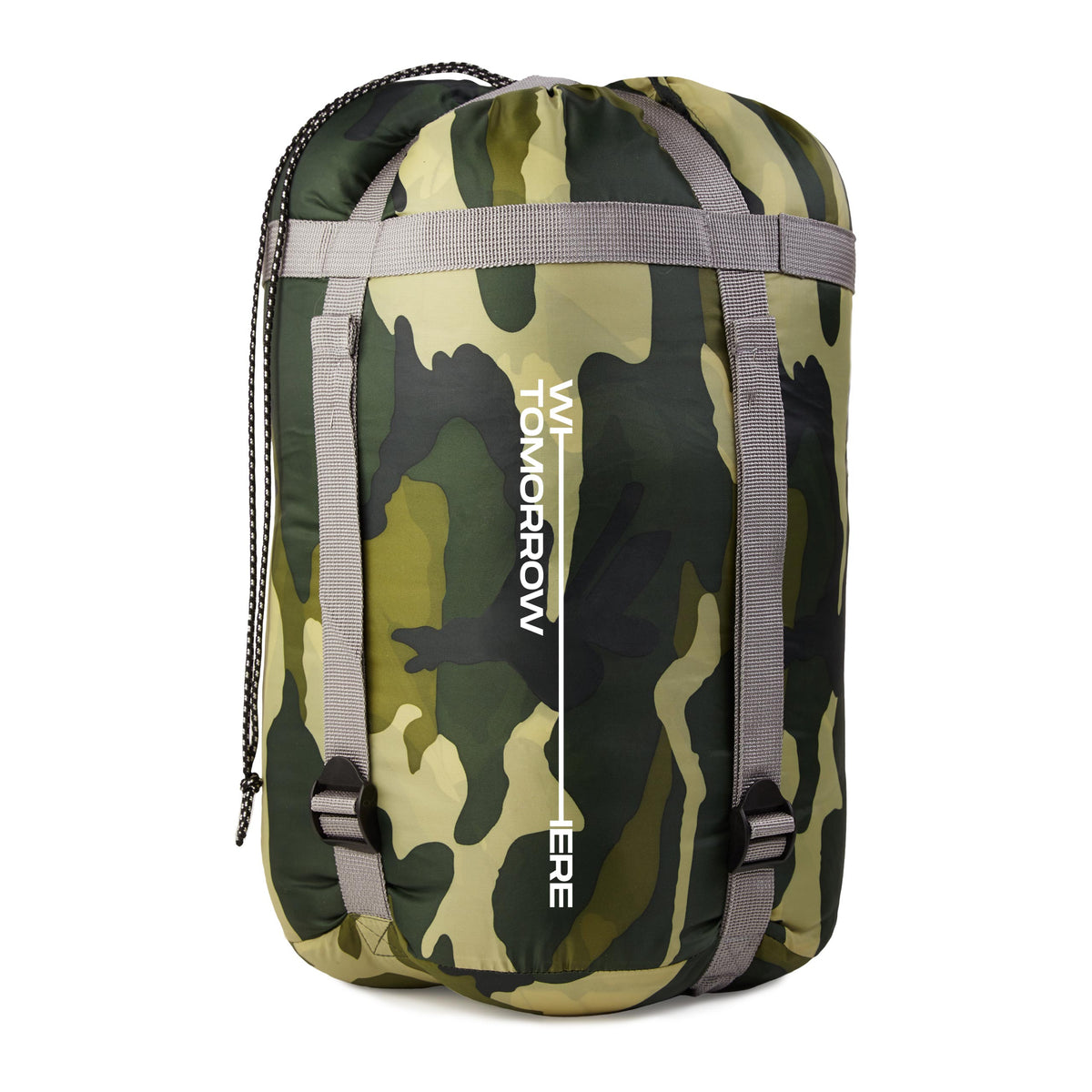 Camping Schlafsack Classic Mumienschlafsack mit Tasche Camouflage Grün kompakt und wasserabweisend für Outdoor Aktivitäten.
