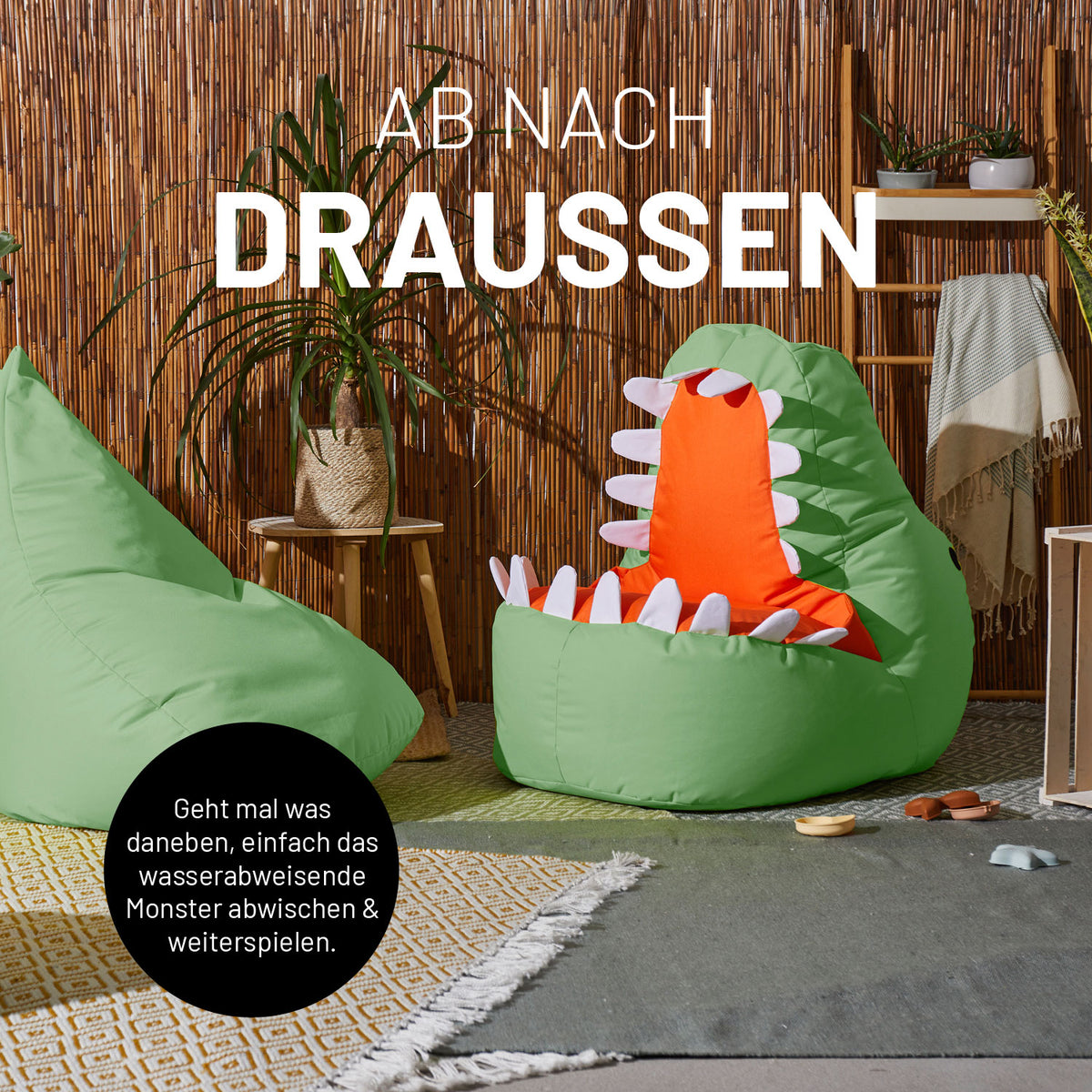 Kindersitzsack Animal Line Dino (270 L) senfgelb, wasserabweisend, robust, kuschelig, ideal für drinnen und draußen von LUMALAND.