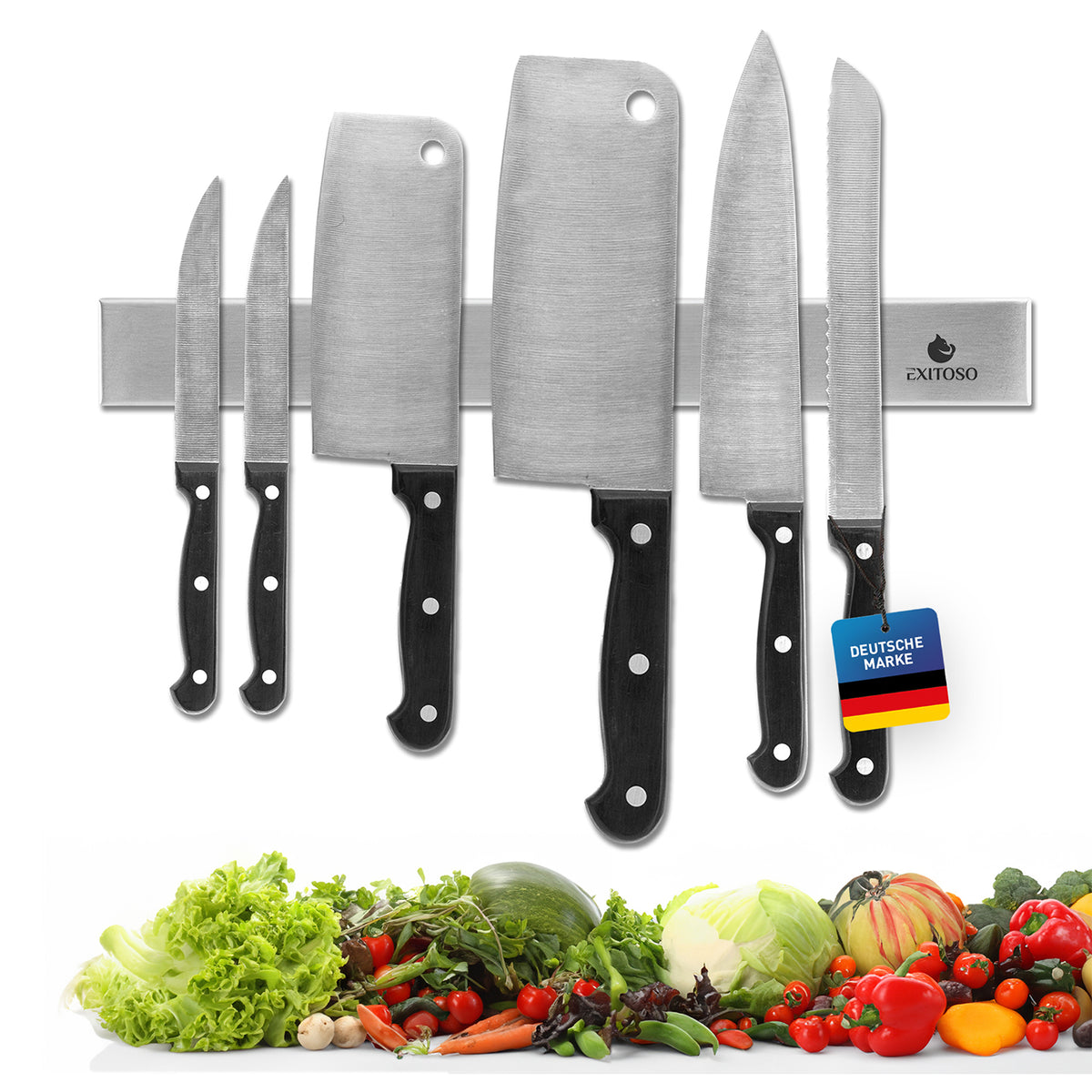 Edelstahl Magnetleiste für Messer - selbstklebend, starke Haftung, moderne Küche, sichere Aufbewahrung für Messer und Werkzeuge, platzsparend.