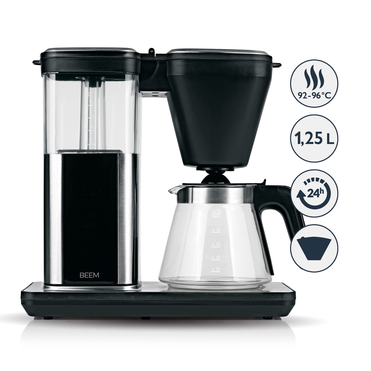 DIRECT-BREW Filterkaffeemaschine - Glas mit 1,25 l Kanne, digitalem Display und Aromafunktion für individuellen Kaffeegenuss.
