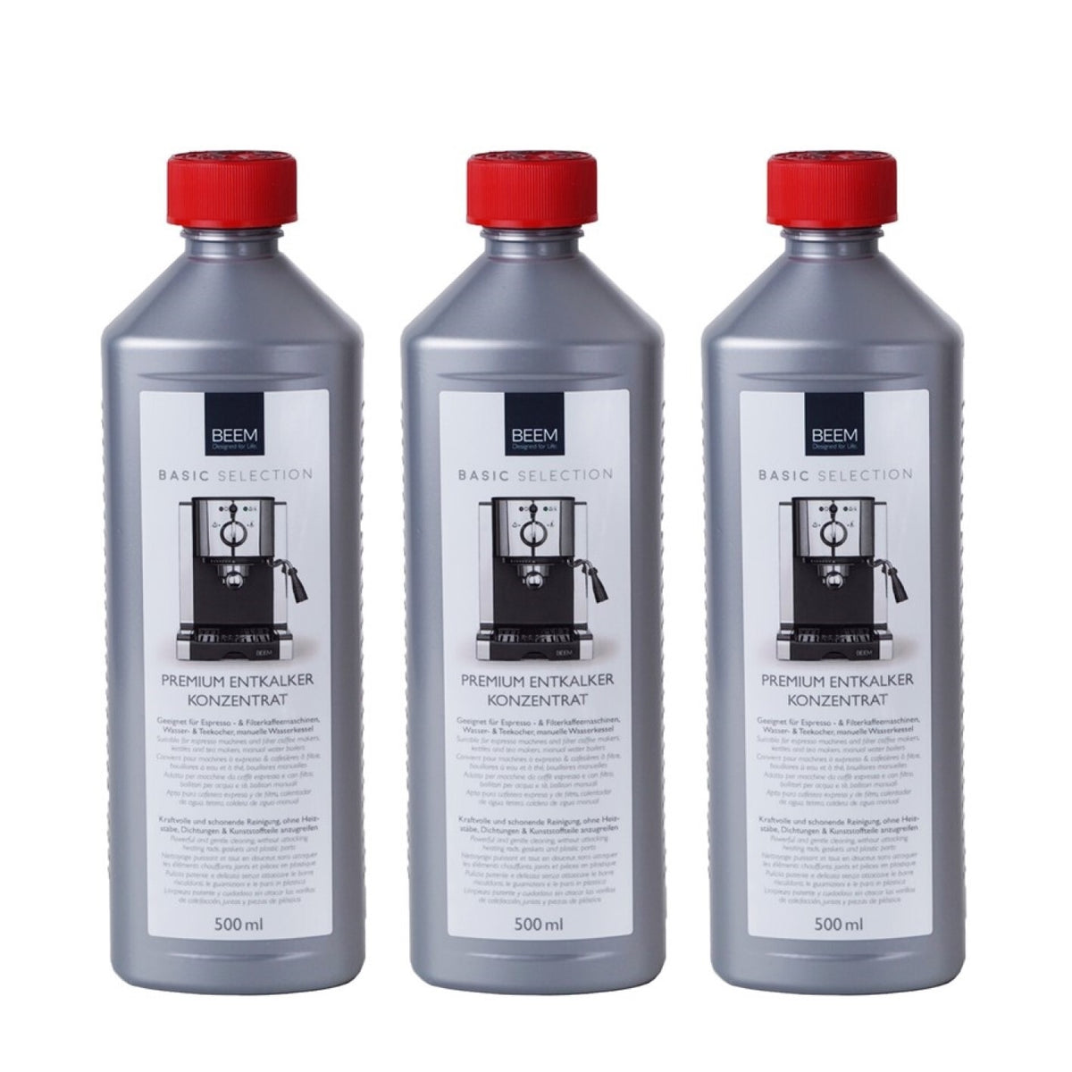 PREMIUM ENTKALKER KONZENTRAT - 0,5 l - 3er Pack zur gründlichen Entkalkung von Kaffee- und Espressomaschinen, 3 Flaschen á 500 ml