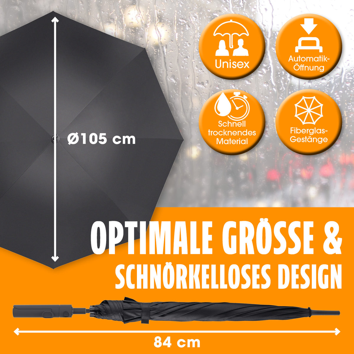 Regenschirm mit Getränkehalter - 2er-Set, 105 cm Durchmesser, automatisches Öffnen, schnörkelloses Design, sturmfestes Fiberglas-Gestänge.