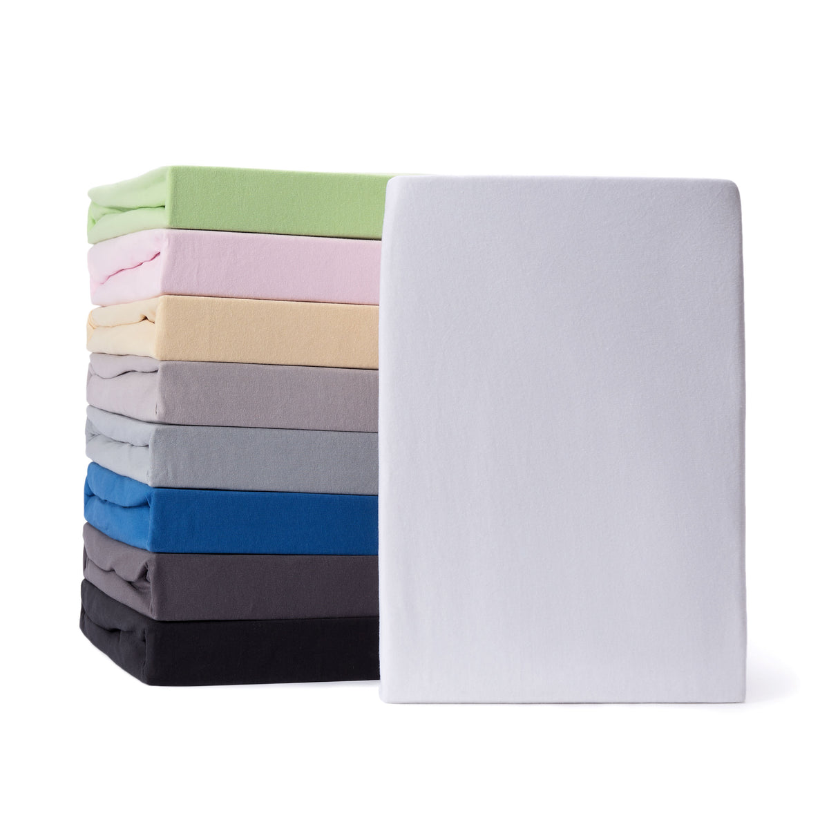 Comfort Jersey Spannbettlaken 160 g/m² 100% Baumwolle 180-200 x 200 cm Weiß, elastisch, weich, mit Rundum-Gummizug, waschbar bis 60 °C.