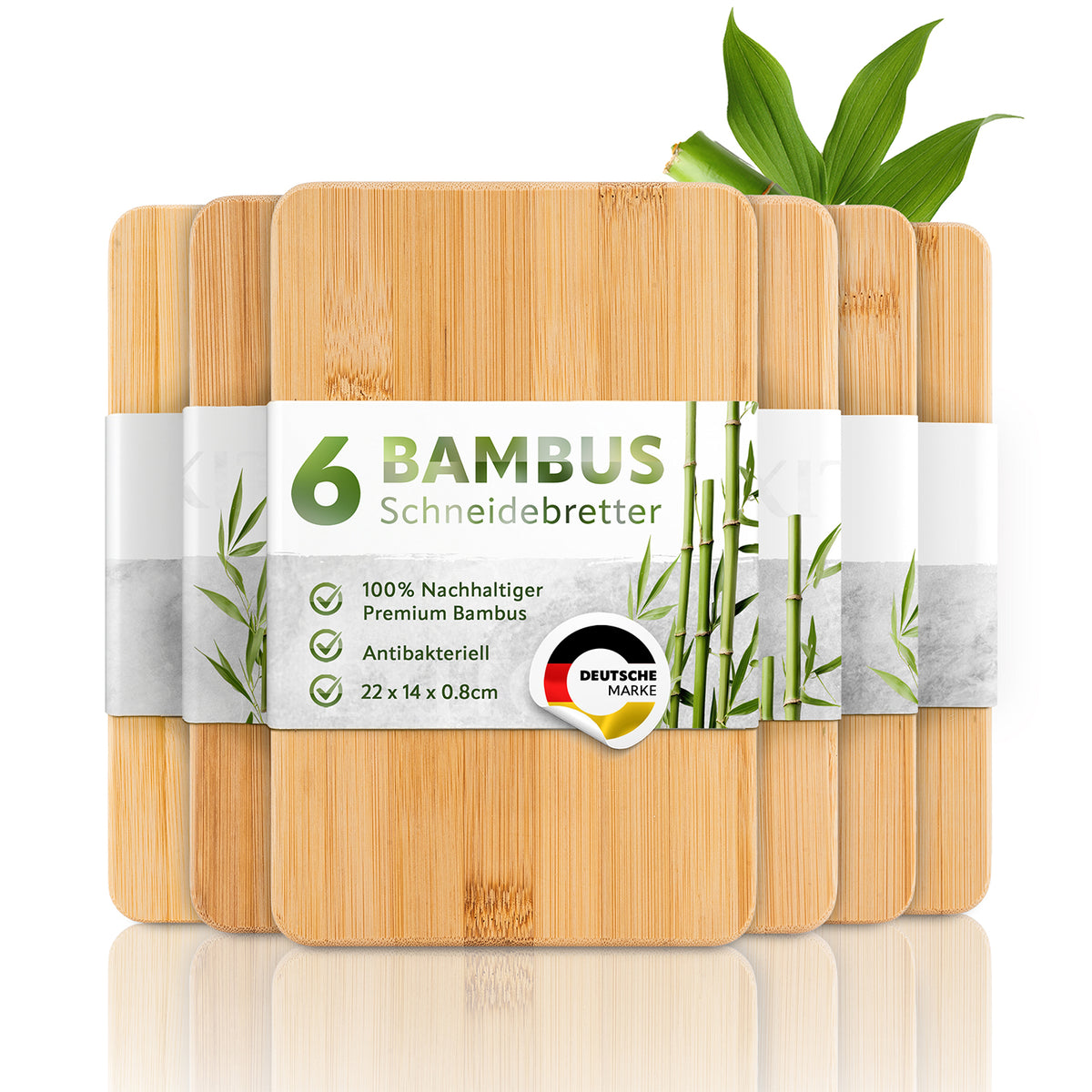 Schneidebretter aus Bambus - 6er-Set, nachhaltige, antibakterielle Bambusbretter in praktischem Design mit 22x14x0,8 cm Maße.