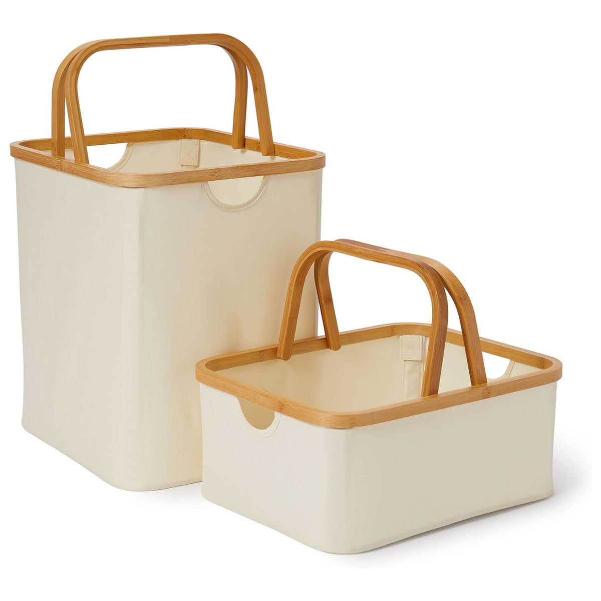 Bambus-Rahmen-Aufbewahrungskorb - 2er-Set beige, faltbar, mit Bambusrahmen und Henkel, praktische Aufbewahrungslösung von Lumaland.