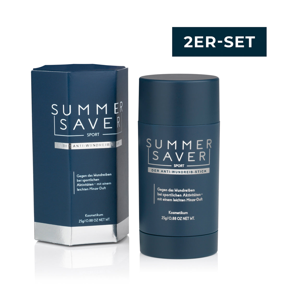 Kosmetikum - Anti-Wundreib-Stick - Sport - 2er-Set, dermatologisch getestet, Minze-Duft, Schutz bei sportlichen Aktivitäten, 25 g je Stick.