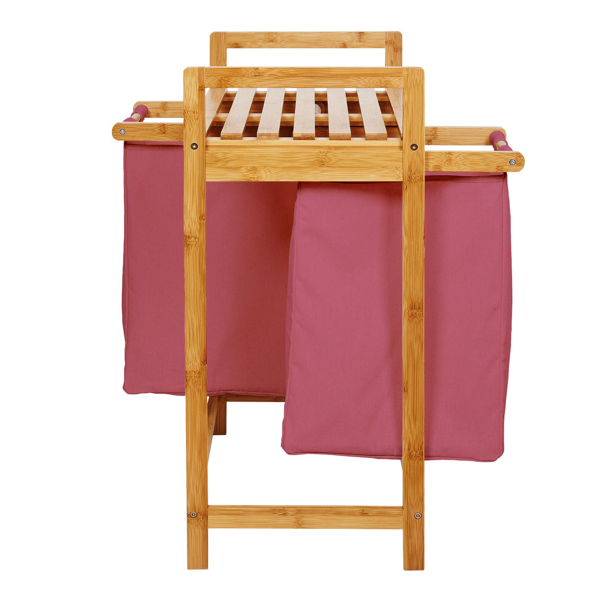 Bambus Wäschekorb mit 2 ausziehbaren rosa Wäschesäcken, 73 x 64 x 33 cm, stabil und pflegeleicht für die Wäscheaufbewahrung.