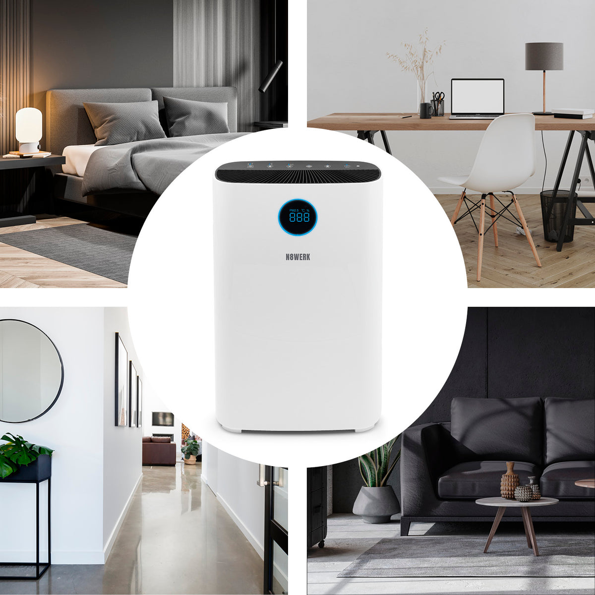 Luftreiniger L - HEPA H14 mit 6-fach-Filtersystem, PM 2,5 Anzeige, Wifi-Steuerung, ideal für Allergiker und saubere Raumluft.