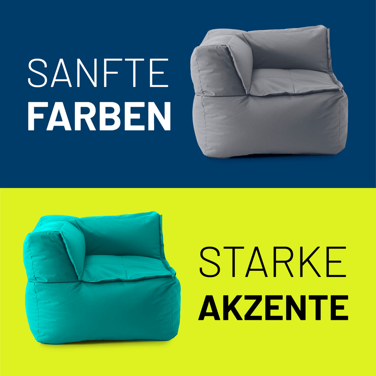 Sitzsack-Sofa Ecke (340 L) in Türkis, modulares System, indoor & outdoor, mit extrastarken Nähten und hochwertiger EPS-Füllung.
