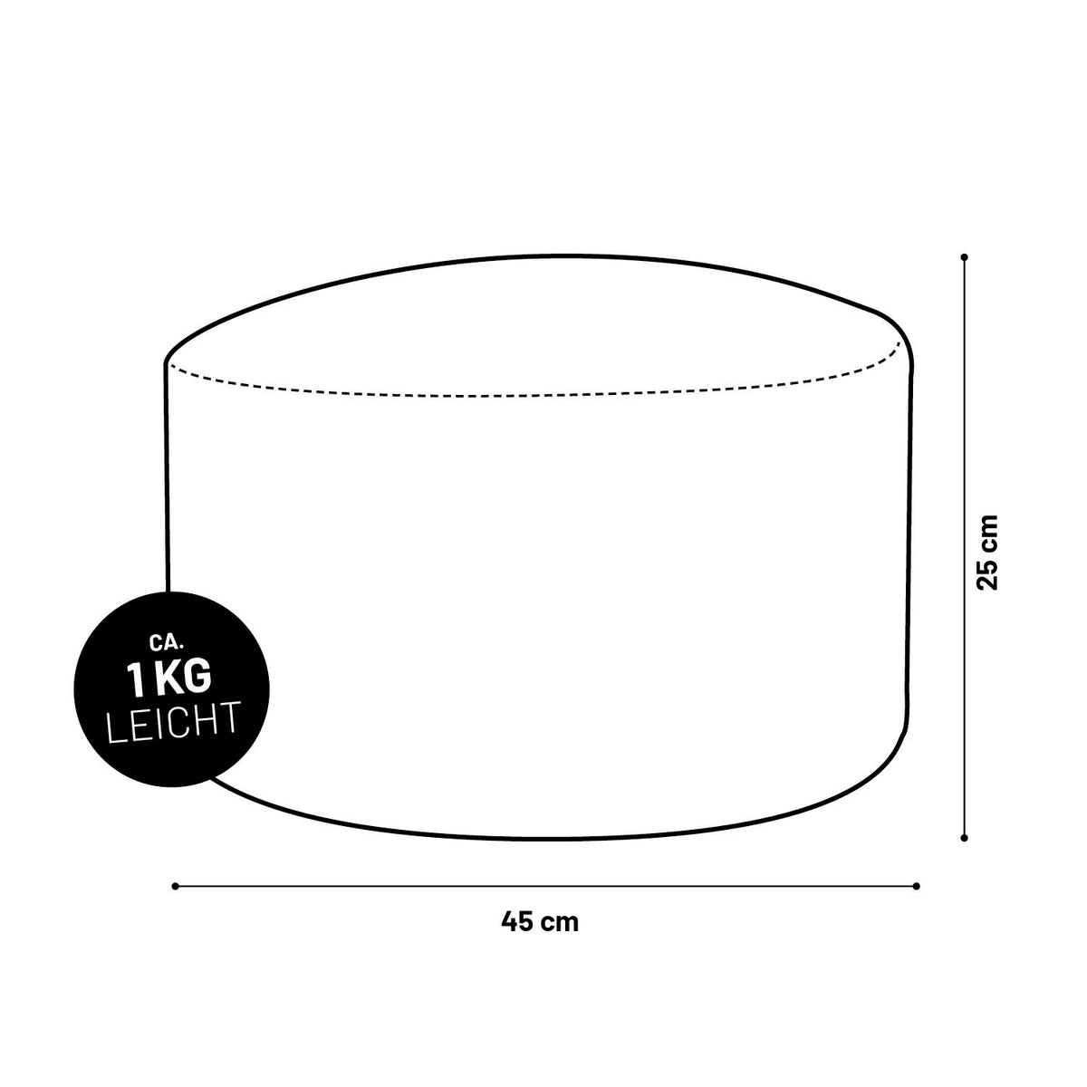 Sitzsack-Hocker/Pouf (50 L) - indoor & outdoor - Senfgelb, leichtes, kompaktes Design 45x25 cm, ca. 1 kg, vielseitig nutzbar.