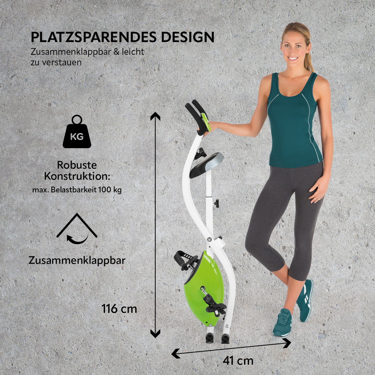 Heimtrainer mit magnetischer Bremse, kompakt, zusammenklappbar, robust, max. Belastbarkeit 100 kg, platzsparendes Design, Trainingscomputer mit LCD-Display.