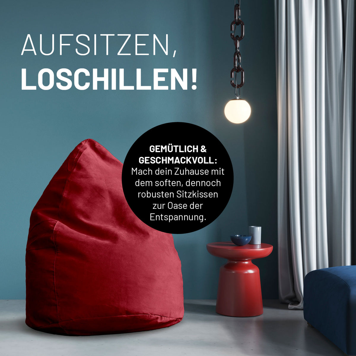 Luxury XL Sitzsack (120 L) - indoor - Rot als gemütlicher, robuster Sitzsack ideal zum Entspannen, Schlafen und Chillen im modernen Wohnraum.