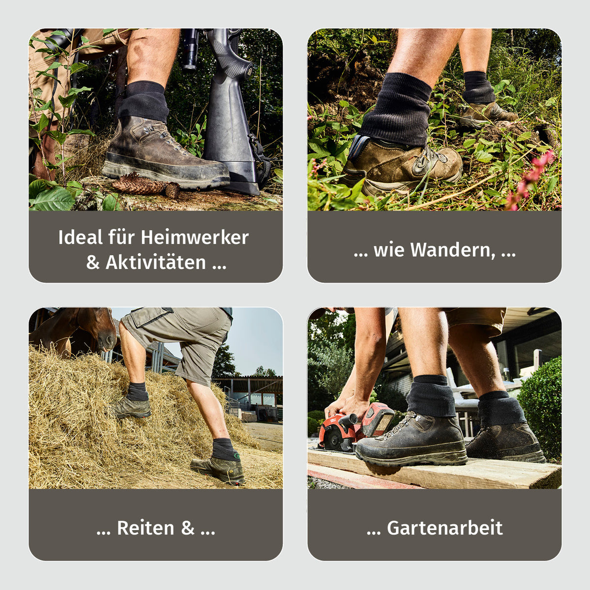 Funktions-Socke mit Doppelschaft - 2er-Set - Größe 44-47, ideal für Wandern, Heimwerker, Reiten und Gartenarbeit mit Silikonstoppern.