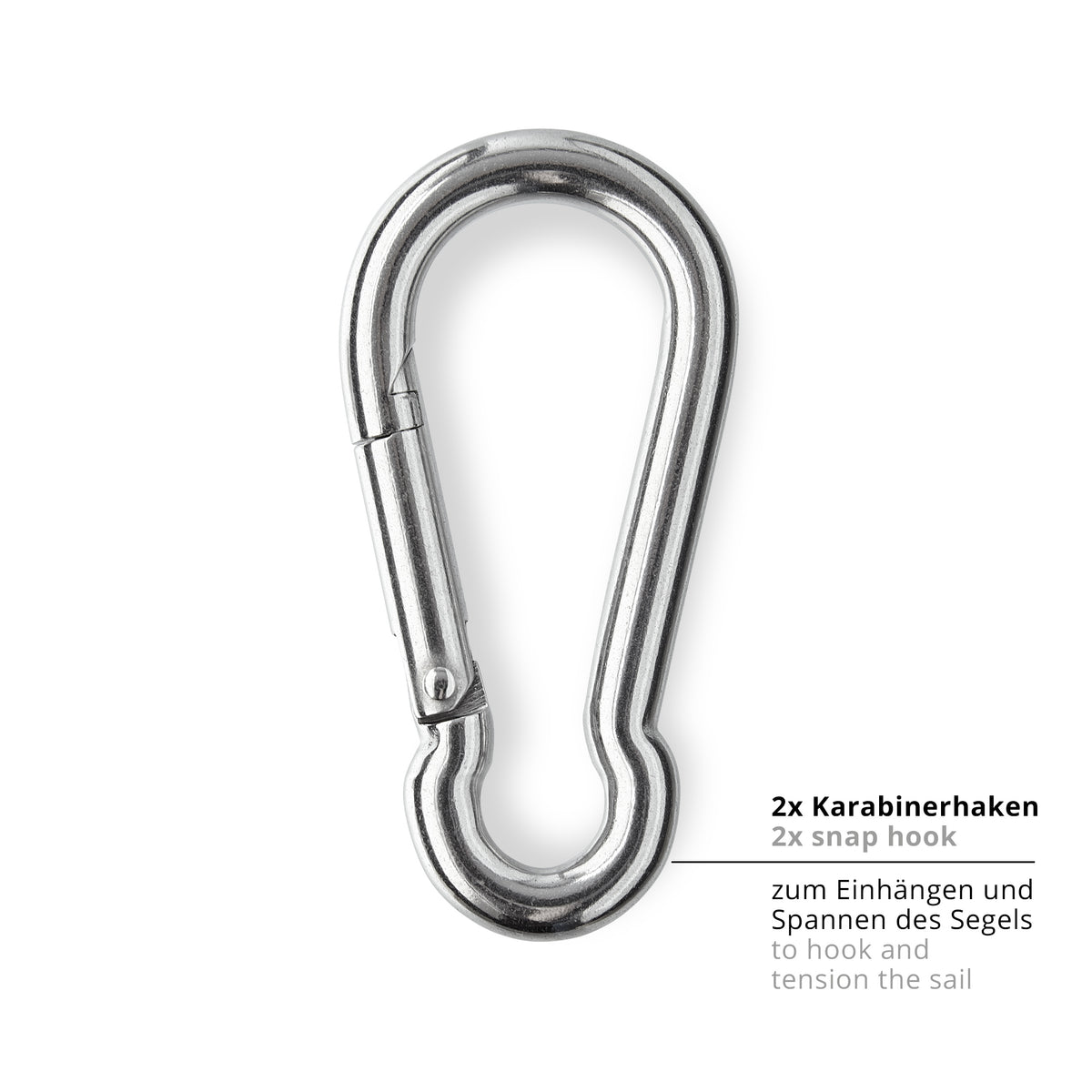 Befestigungsset - Fixierungsset für Sonnensegel mit 2x Karabinerhaken aus rostfreiem Edelstahl für sichere Befestigung und langlebigen Einsatz.