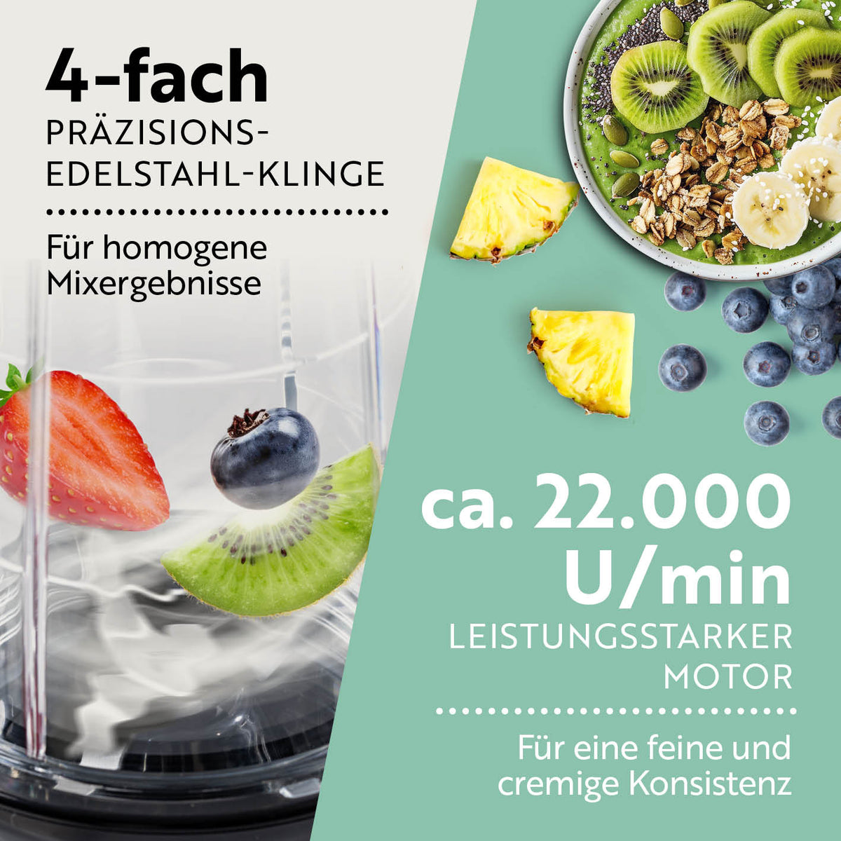 Mr. Magic Power 400 Pro mit Zubehörset L - Grün/Schwarz mit 4-fach Edelstahlklinge und 22.000 U/min für feine Mixergebnisse