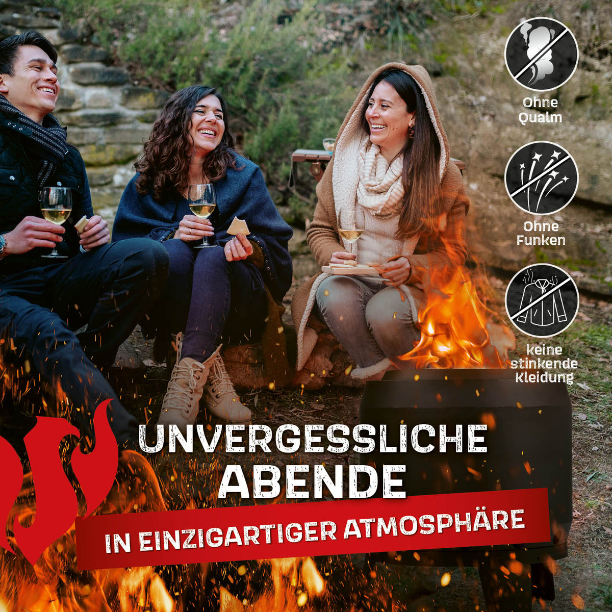 Raucharmer Feuerkorb Ø 60 cm - rund - schwarz von LANDMANN für raucharme, funkenfreie Lagerfeuerabende im Garten und auf der Terrasse.