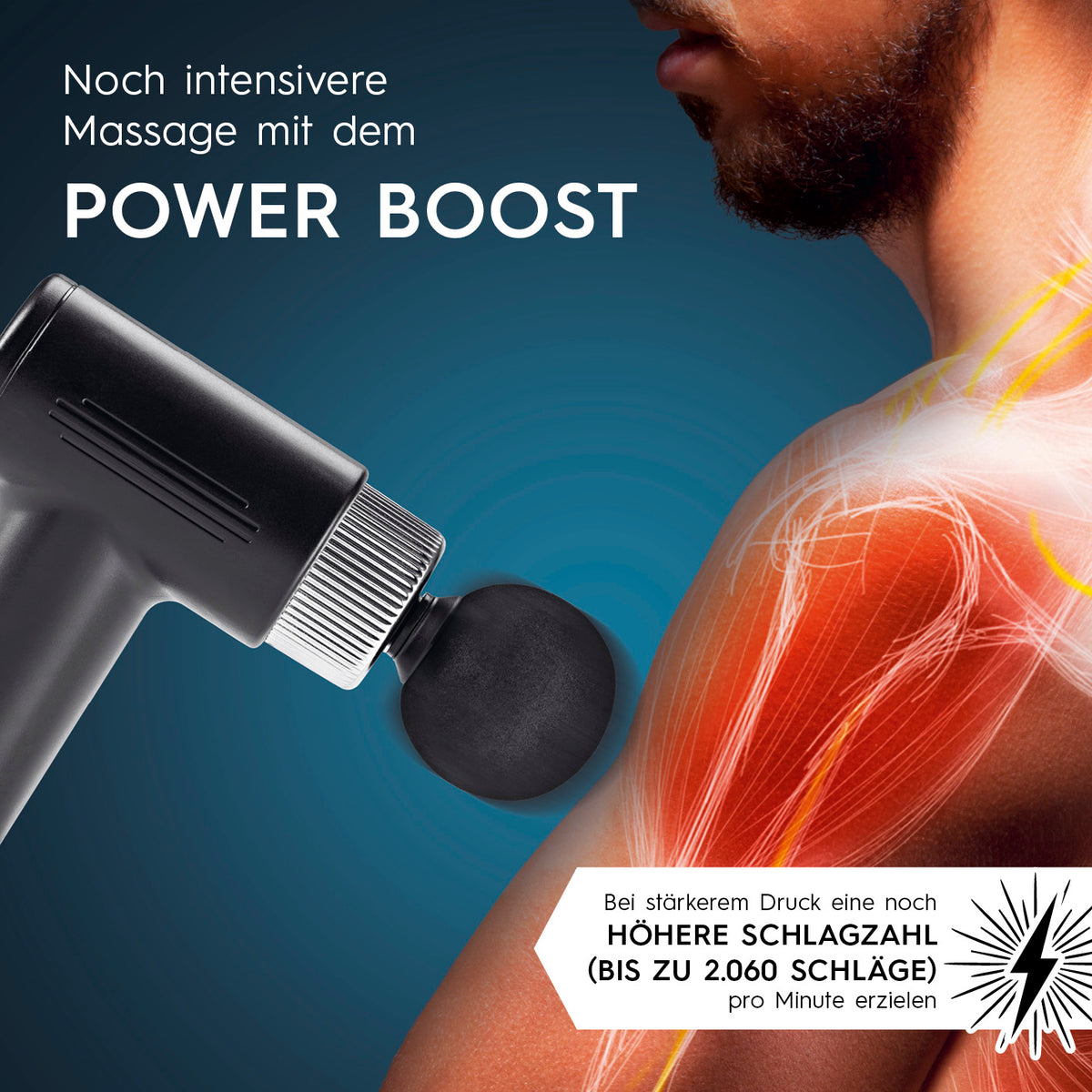 Massagegerät Mini-Gun - schwarz/silber mit kraftvollem Power Boost für intensive Massage und schnellere Muskelregeneration.