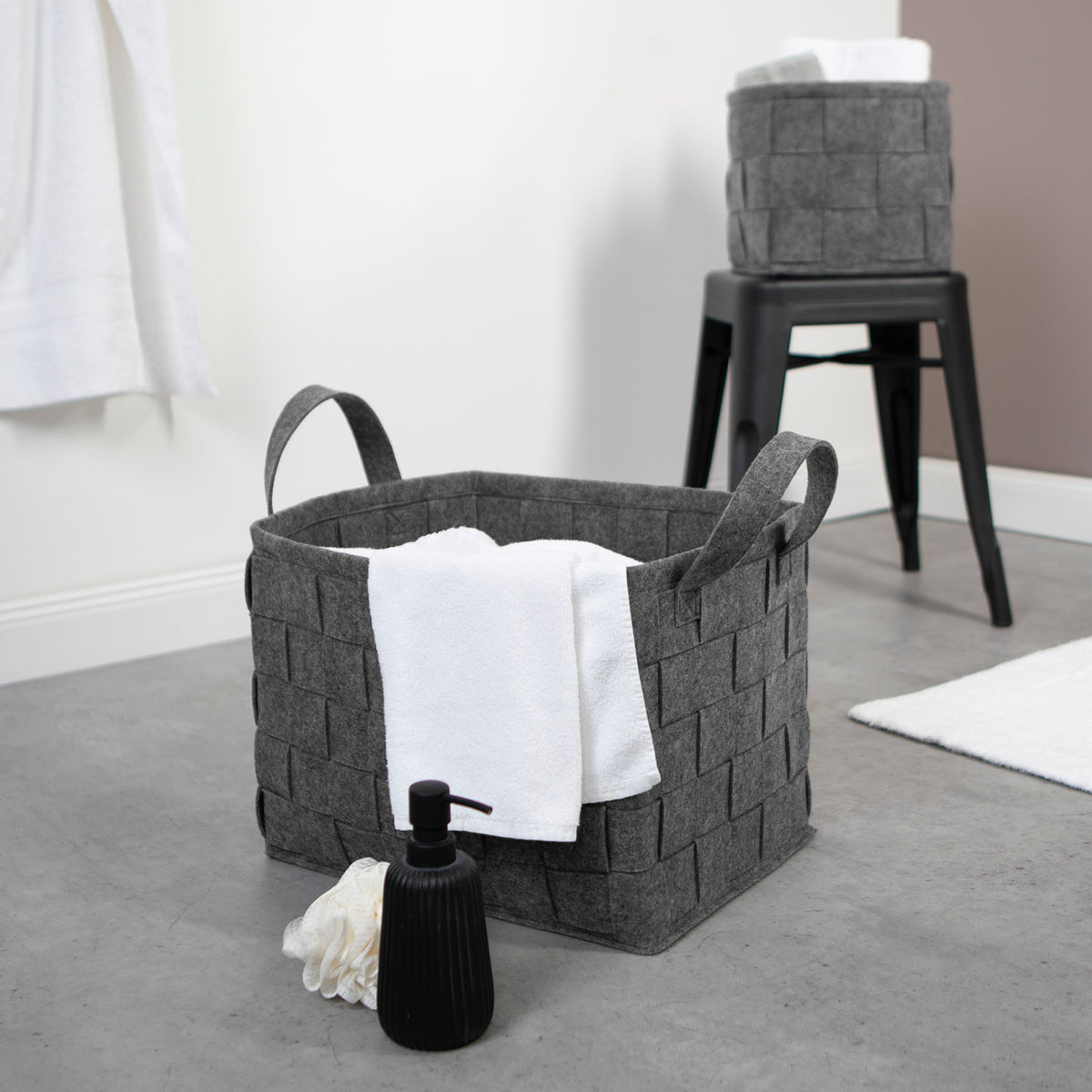 Filz-Aufbewahrungskorb L - 40 x 40 x 40 cm - Dunkelgrau, faltbar, strapazierfähig, platzsparend, für vielseitige Haushaltsaufbewahrung.