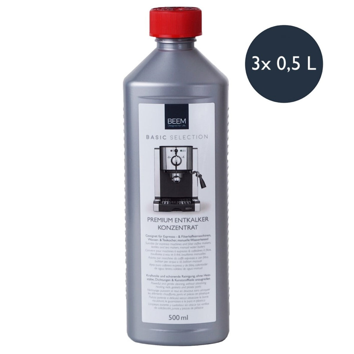 PREMIUM ENTKALKER KONZENTRAT - 0,5 l - 3er Pack zur gründlichen Reinigung und Entkalkung von Kaffeemaschinen und Wasserkochern.