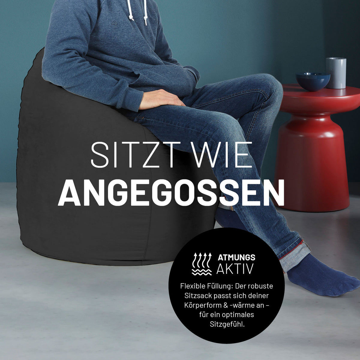 Luxury XL Sitzsack (120 L) - indoor - Schwarz, bequemer und flexibler Sitzsack für modernes Wohnen und Entspannung.