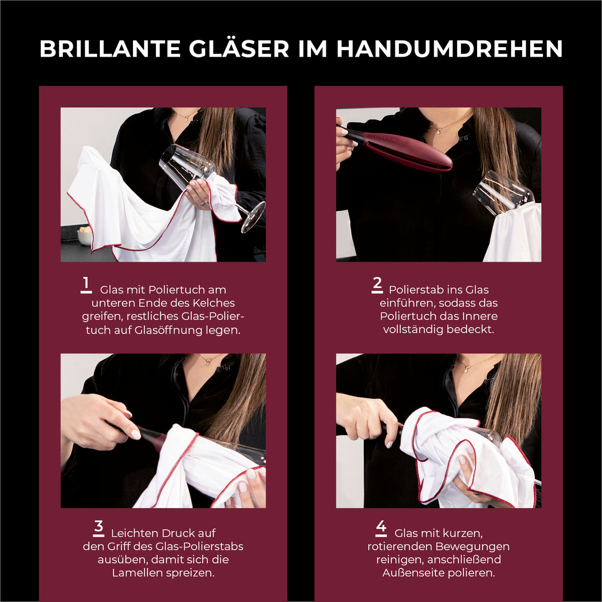 Weinglaspolierer inkl. Poliertuch für schlierenfreies Polieren von Weingläsern und Biertulpen, spülmaschinengeeignet, flexibel formbar.