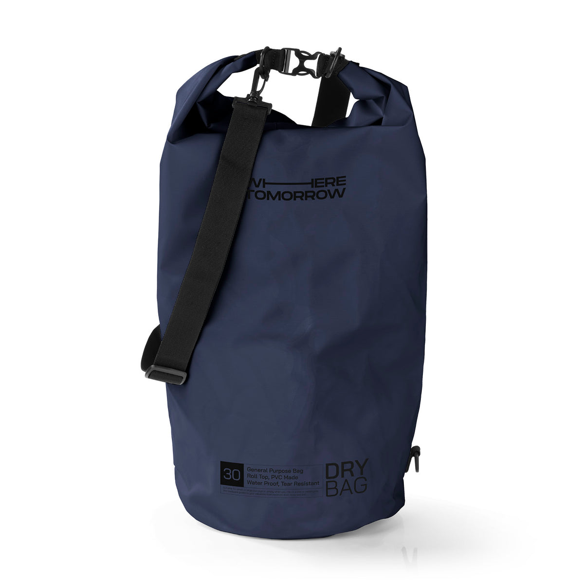 Dry Bag 30L - Style 01 - Dunkelblau, wasserdichter, robuster Outdoor-Rucksack mit Rolltop und verstellbarem Schultergurt.