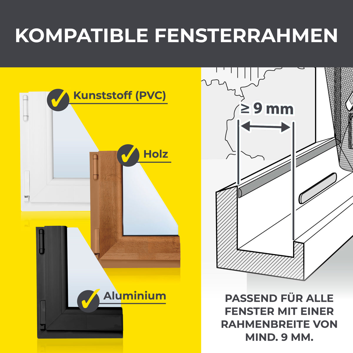 Moskitonetz für Fenster mit selbstklebendem Klettband 110 x 130 cm in Weiß, passend für Rahmen ab 9 mm Breite.