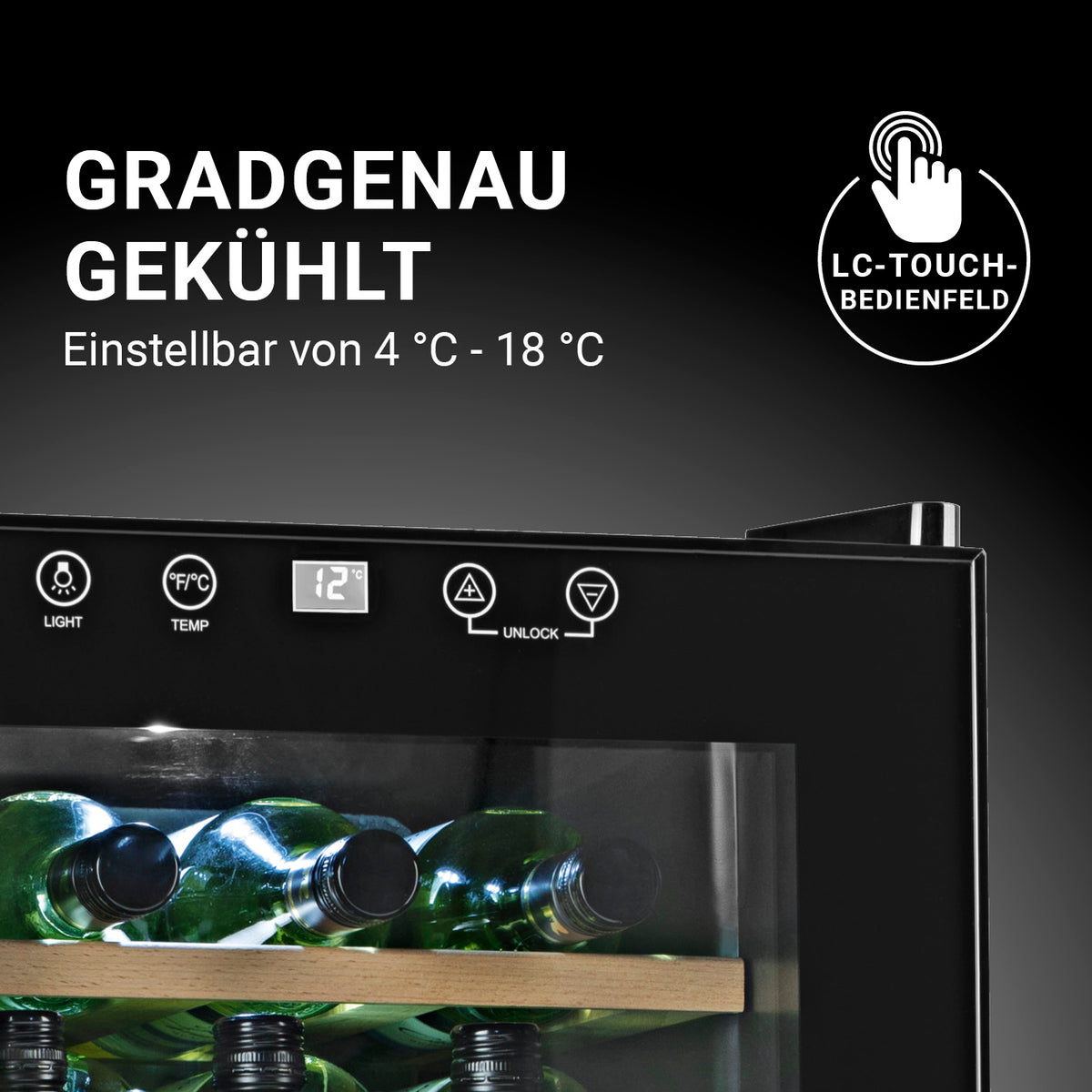 Weinkühlschrank - 20 Flaschen mit LC-Touch-Bedienfeld, einstellbar von 4 °C bis 18 °C für optimale Weinkühlung