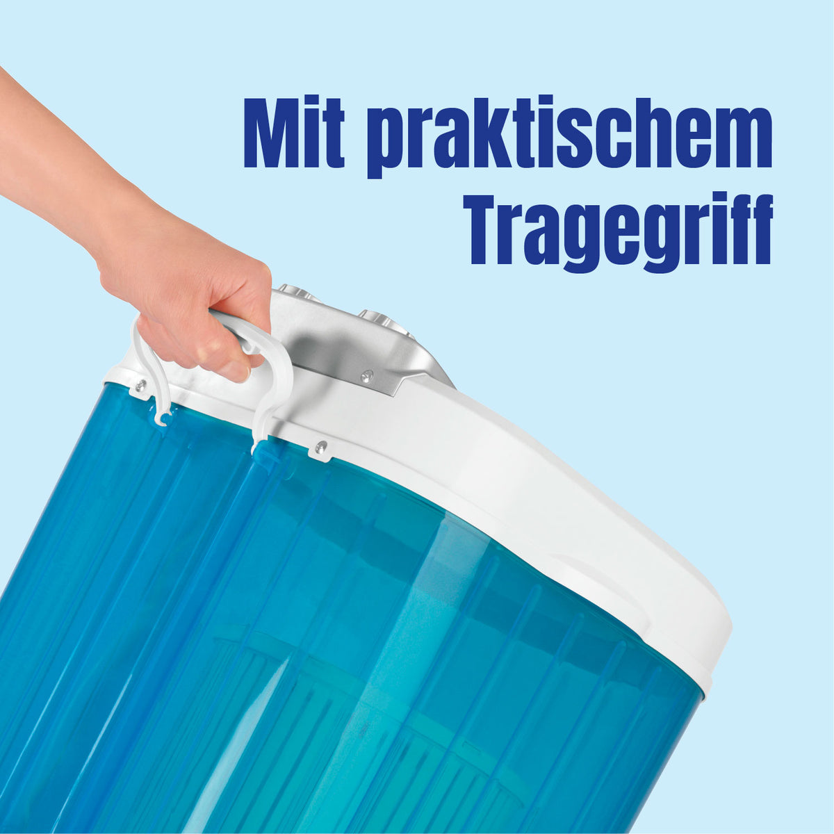 Mini-Waschmaschine - 260 Watt - weiß/blau mit praktischem Tragegriff, ideal für Camping, Reisen und kleine Haushalte, bis zu 3 kg Wäsche.