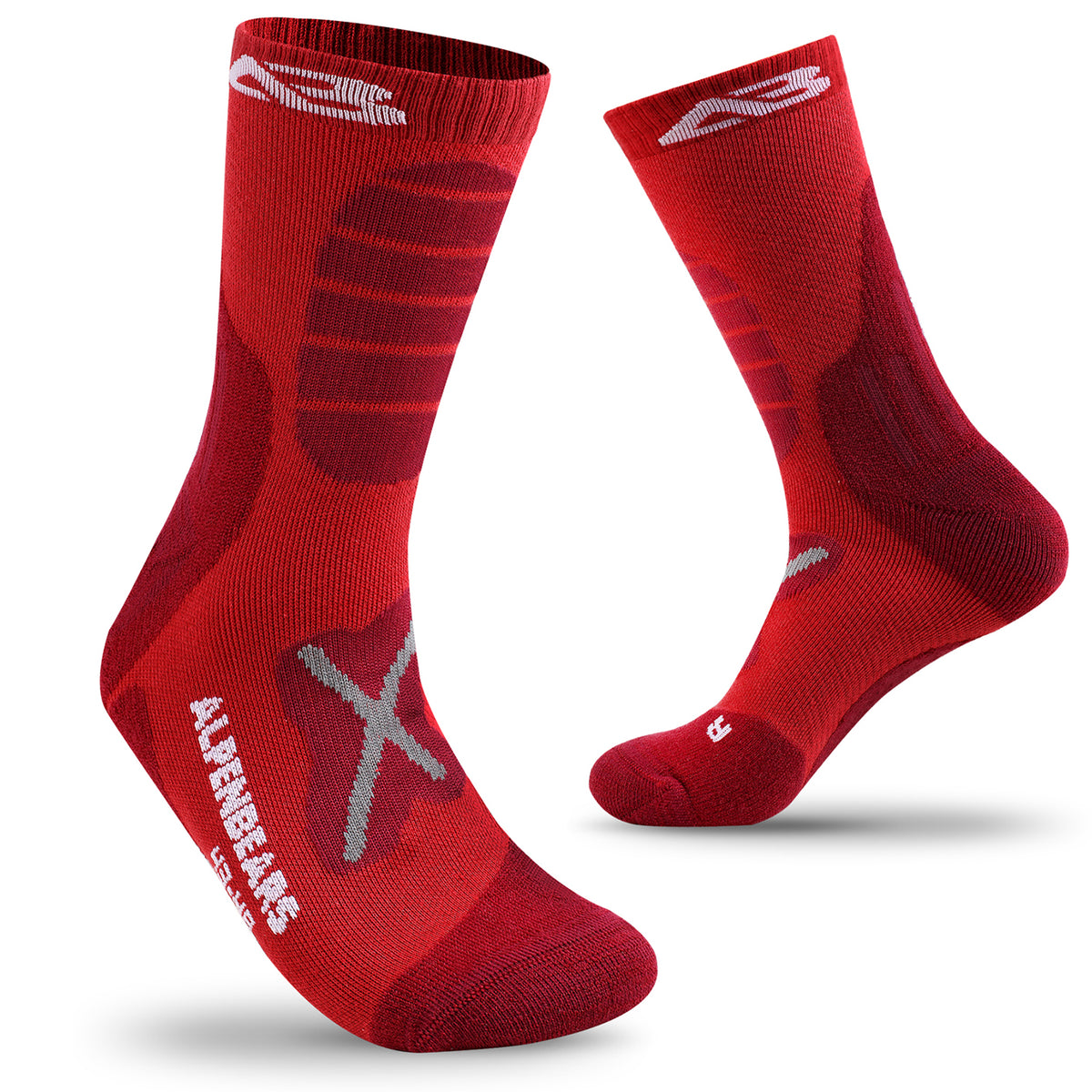 Wandersocken Merino Wolle - 2er-Set - Rot - Größe 39-42, hochwertig, atmungsaktiv und gepolstert für Wandern und Alltag.