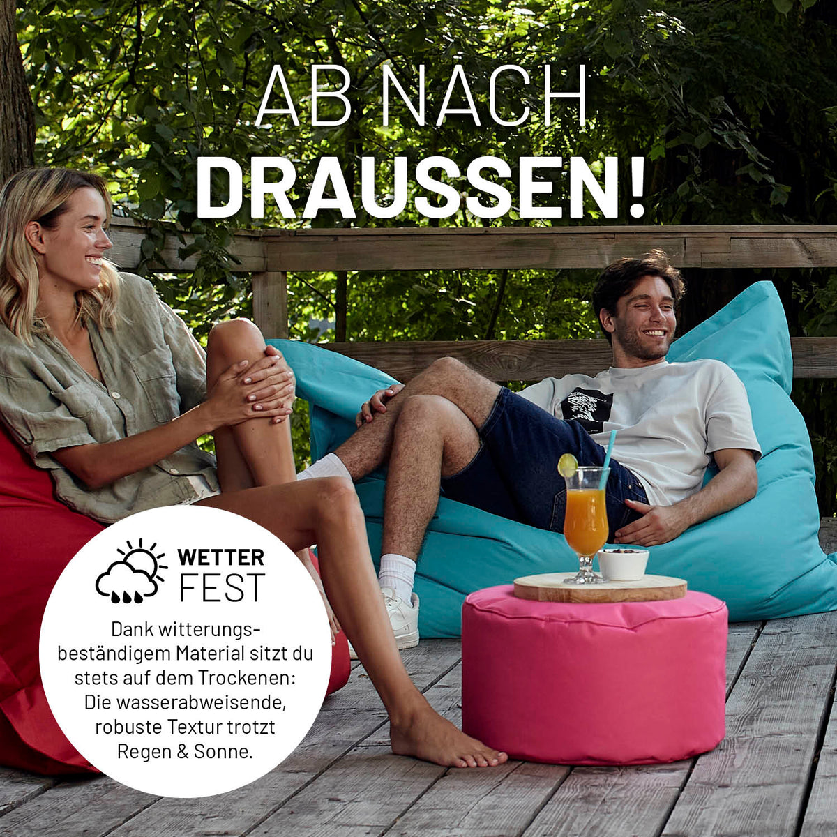 Sitzsack-Hocker/Pouf (50 L) - indoor & outdoor - Senfgelb, wetterfest, wasserabweisend, robust und ideal für Terrasse oder Garten.